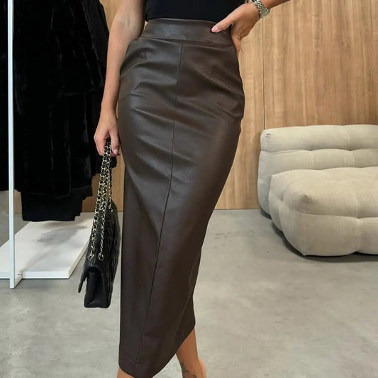 Bold Faux Leather Pencil Skirt