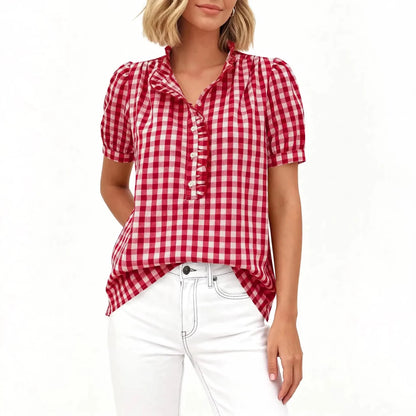Casual Plaid Button Blouse