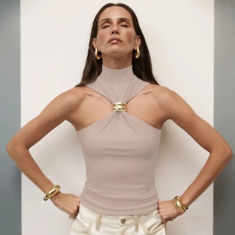 Metallic Ring Halter Top