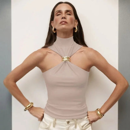 Metallic Ring Halter Top