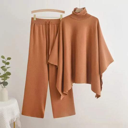 Batwing Sleeve Cardigan And Pants Knit Set