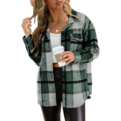 Cozy Plaid Shacket Pockets