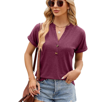 Relaxed Button Top V Neck