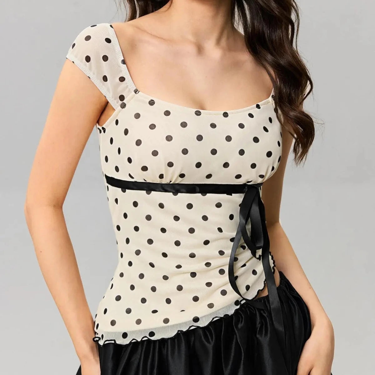 Polka Dot Square Neck Slim Fit Top