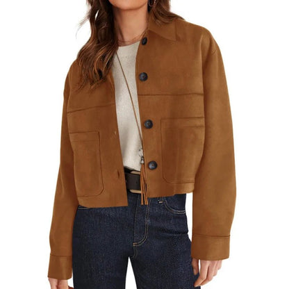 Faux Suede Cropped Jacket Soft Casual Style
