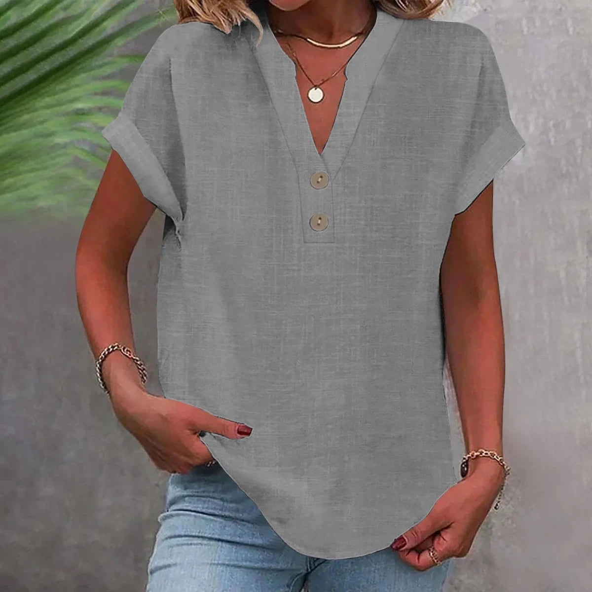 Breathable Linen Top V Neck