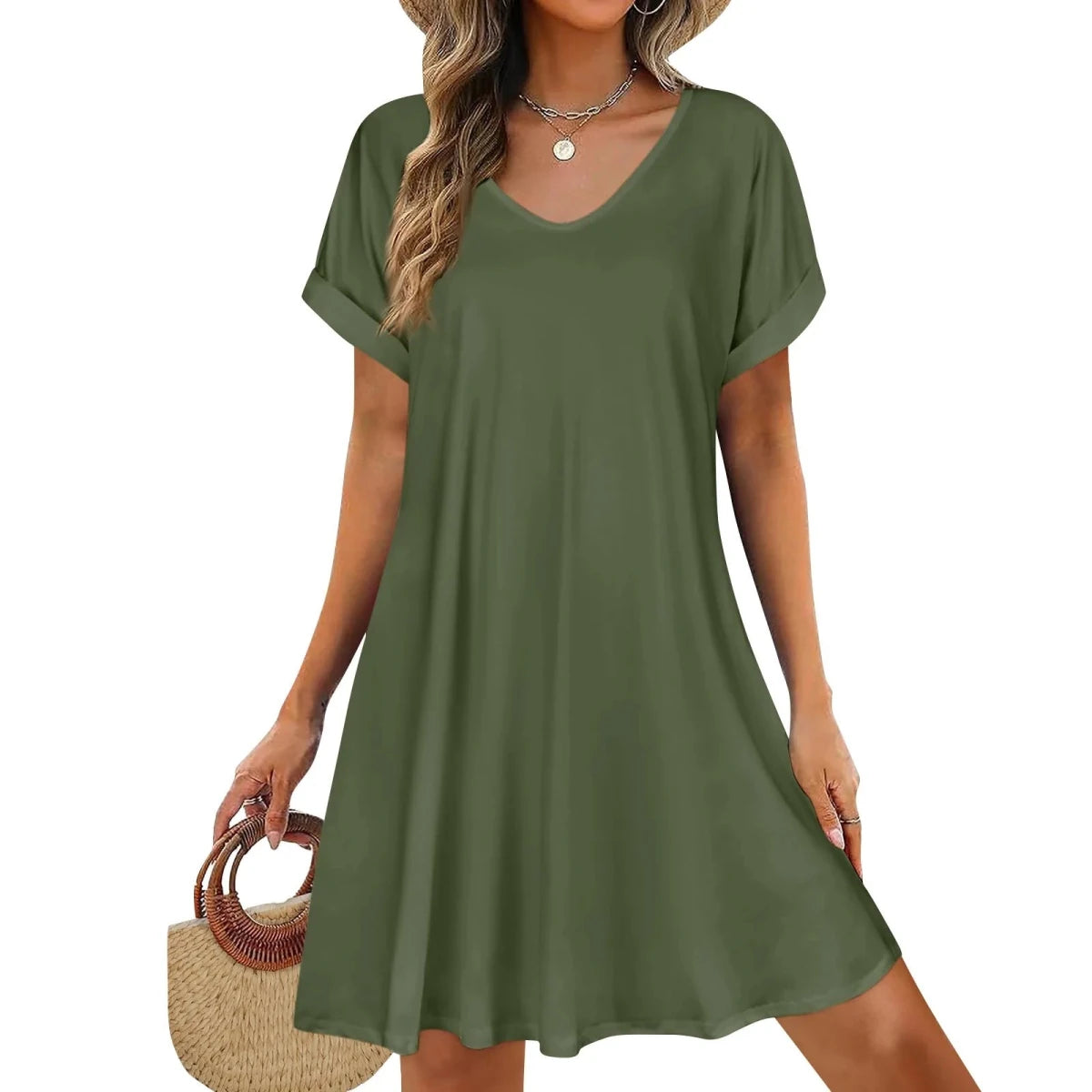 Casual Short Sleeve Swing Beach Dress
