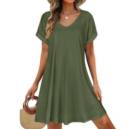 Casual Short Sleeve Swing Beach Dress