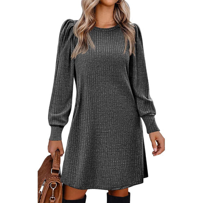 Kaia | Women's Ribbed Puff Sleeve Jumper Dress for Winter