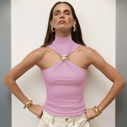 Metallic Ring Halter Top
