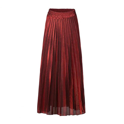 High Waist Pleated Golden Maxi Skirt