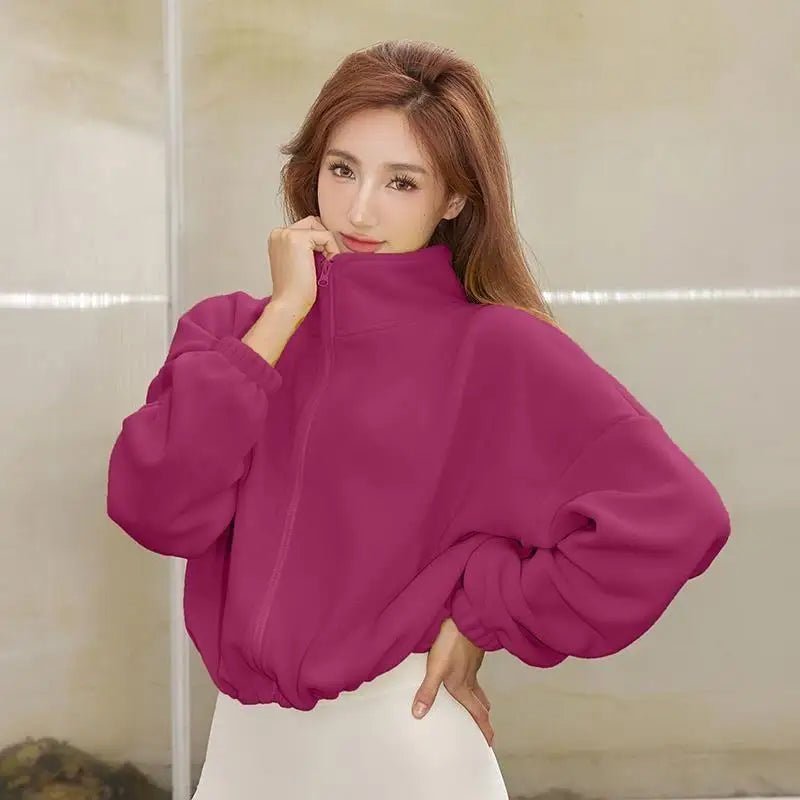 Cozy Fleece Zippered Cropped Jacket