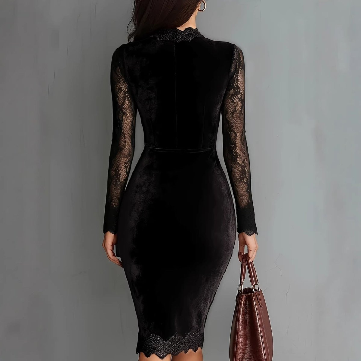 Quinn | Damen-Abendkleid aus Samt und Spitze in Midilänge