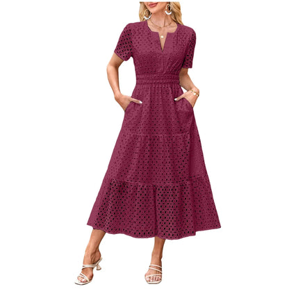 V Neck Ruffle Hem A Line Maxi Dress