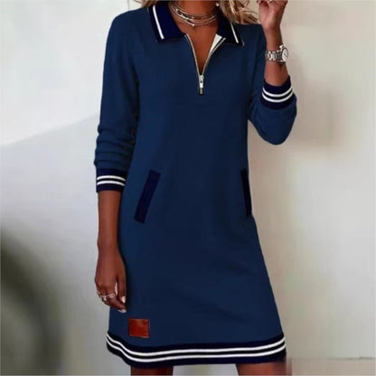 Vestido corto tipo sudadera de media cremallera para mujer, estilo indie, con ribete en contraste