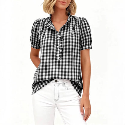 Casual Plaid Button Blouse