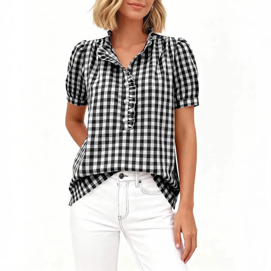 Casual Plaid Button Blouse