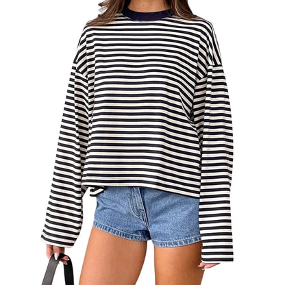 Relaxed Striped Drop Shoulder Top