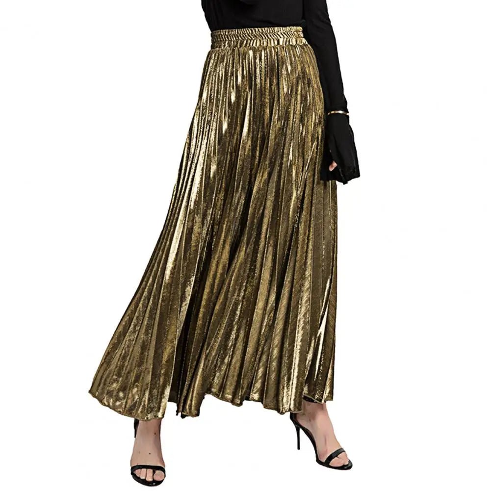 High Waist Pleated Golden Maxi Skirt