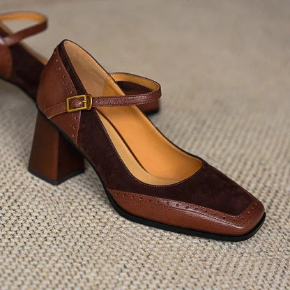 Elegant Vintage Block Heel Pump Shoes