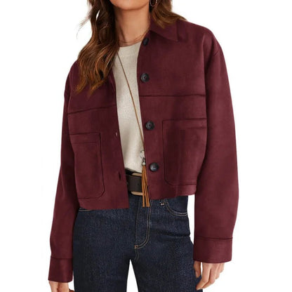 Faux Suede Cropped Jacket Soft Casual Style