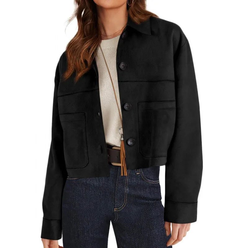 Faux Suede Cropped Jacket Soft Casual Style