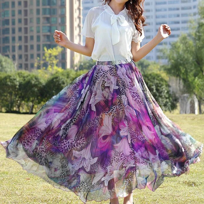 Airy Chiffon Floral Maxi Skirt