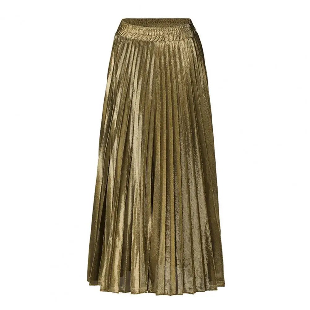 High Waist Pleated Golden Maxi Skirt