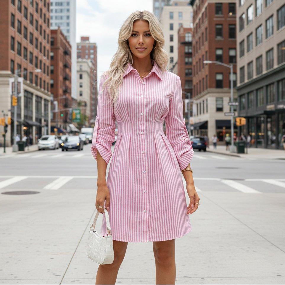 Striped Tiered Shirt Dress
