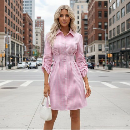 Striped Tiered Shirt Dress