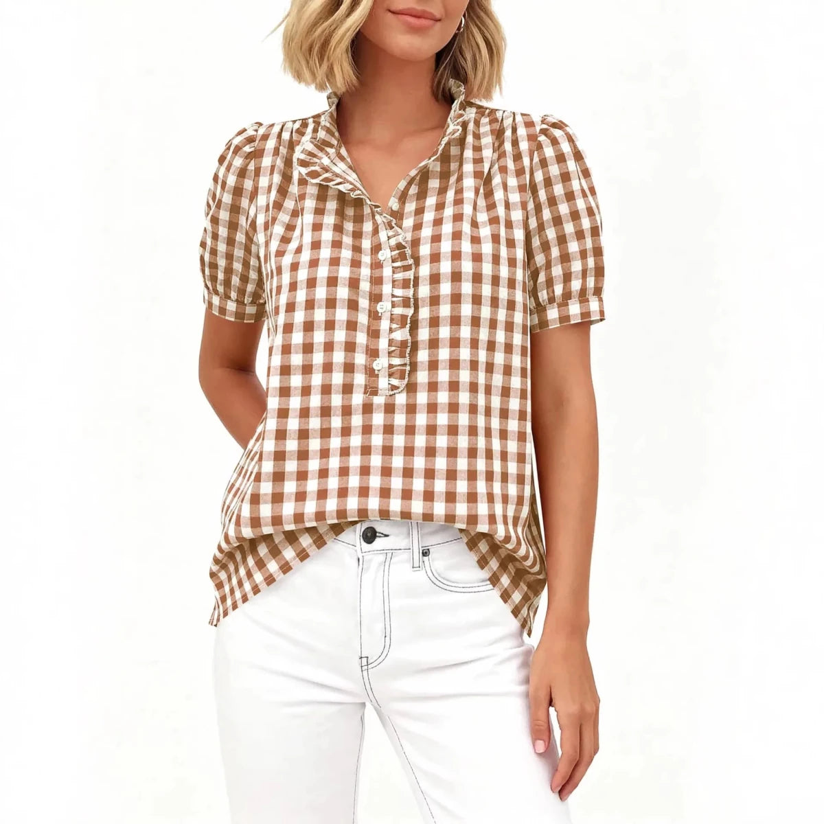 Casual Plaid Button Blouse