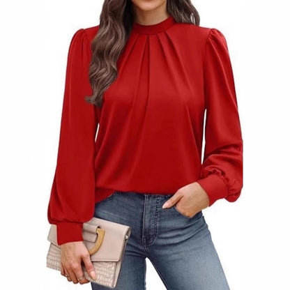 Leopard Print High Collar Ruched Long Sleeve Top