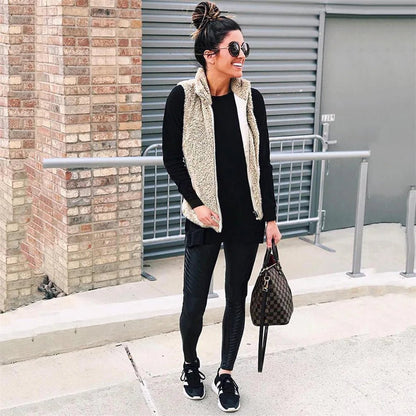 Cozy Leopard Print Zip Vest