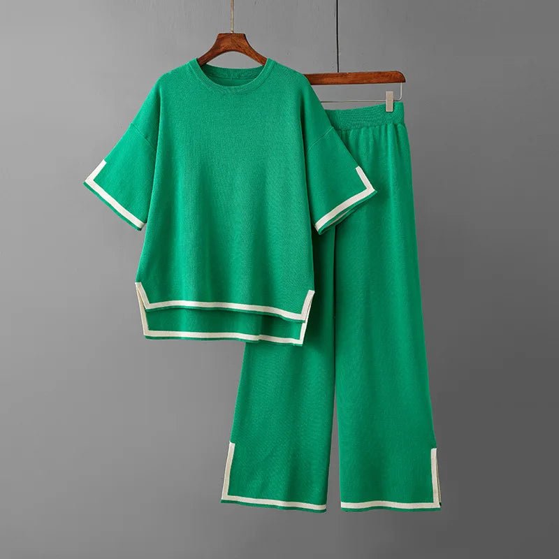 Patchwork Knit Set Short Sleeve
