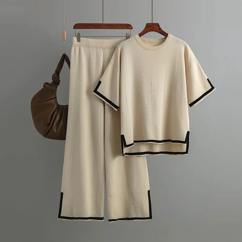 Patchwork Knit Set Short Sleeve