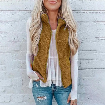 Cozy Leopard Print Zip Vest