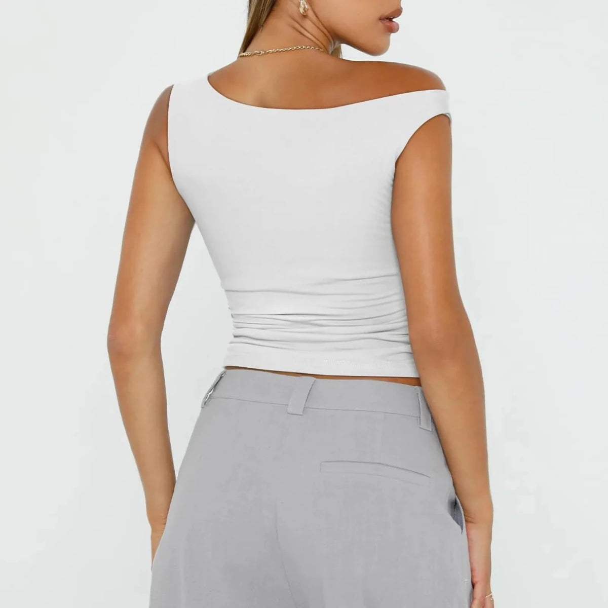 Asymmetrical Off Shoulder Crop Top