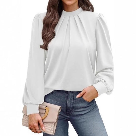 Leopard Print High Collar Ruched Long Sleeve Top