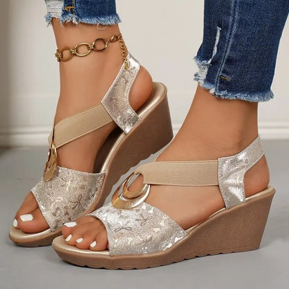 Metal Accent T Strap Sandals