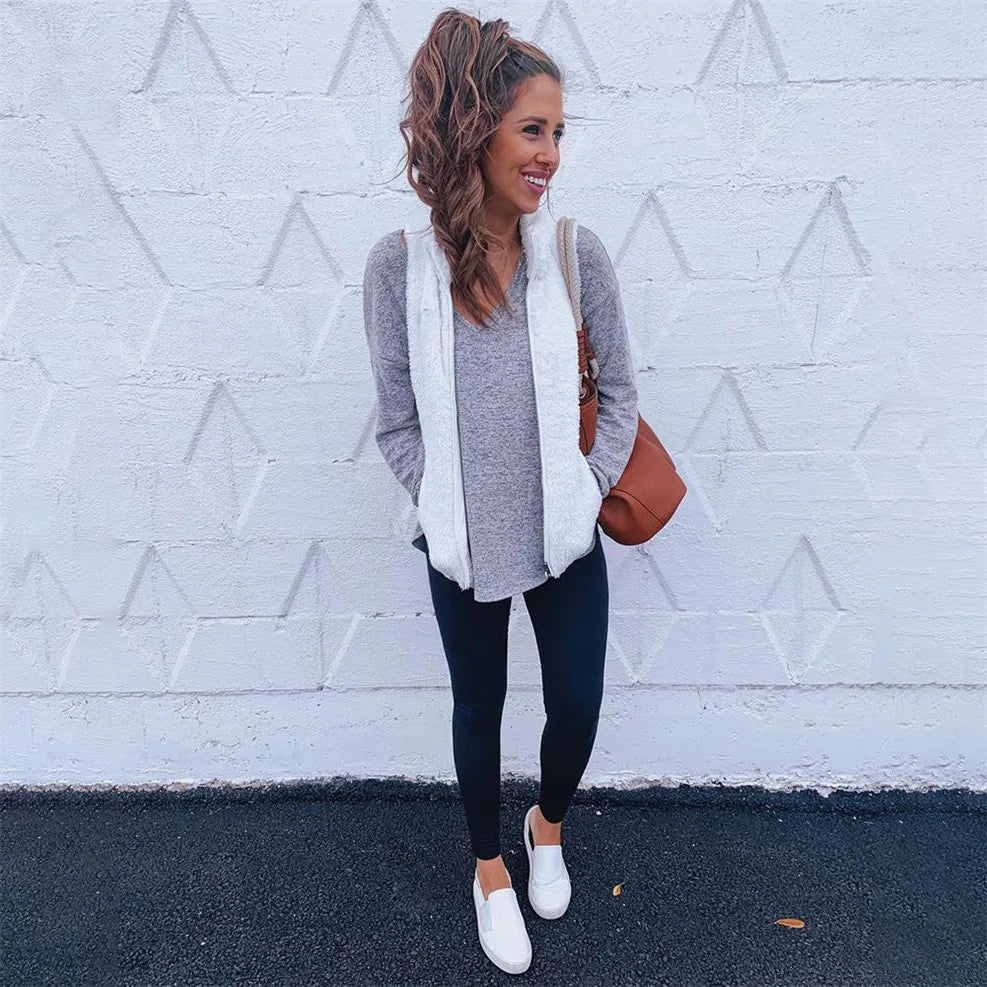 Cozy Leopard Print Zip Vest