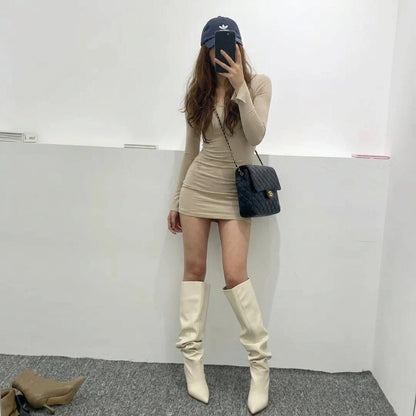 Slouchy Pointed Toe Knee High Boots