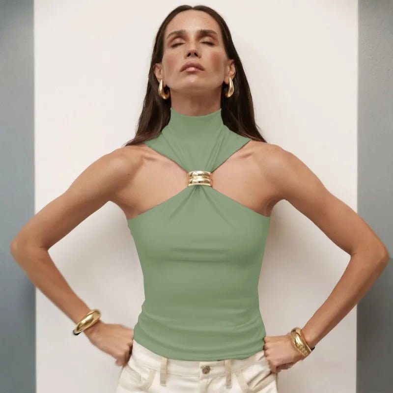 Metallic Ring Halter Top
