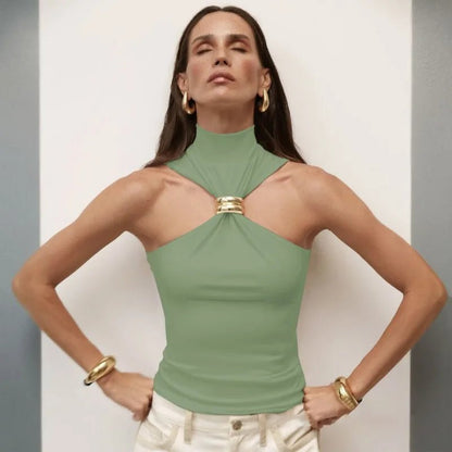 Metallic Ring Halter Top