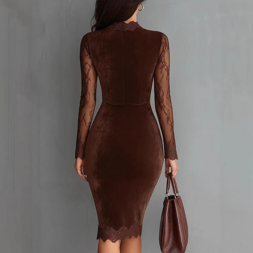 Quinn | Damen-Abendkleid aus Samt und Spitze in Midilänge