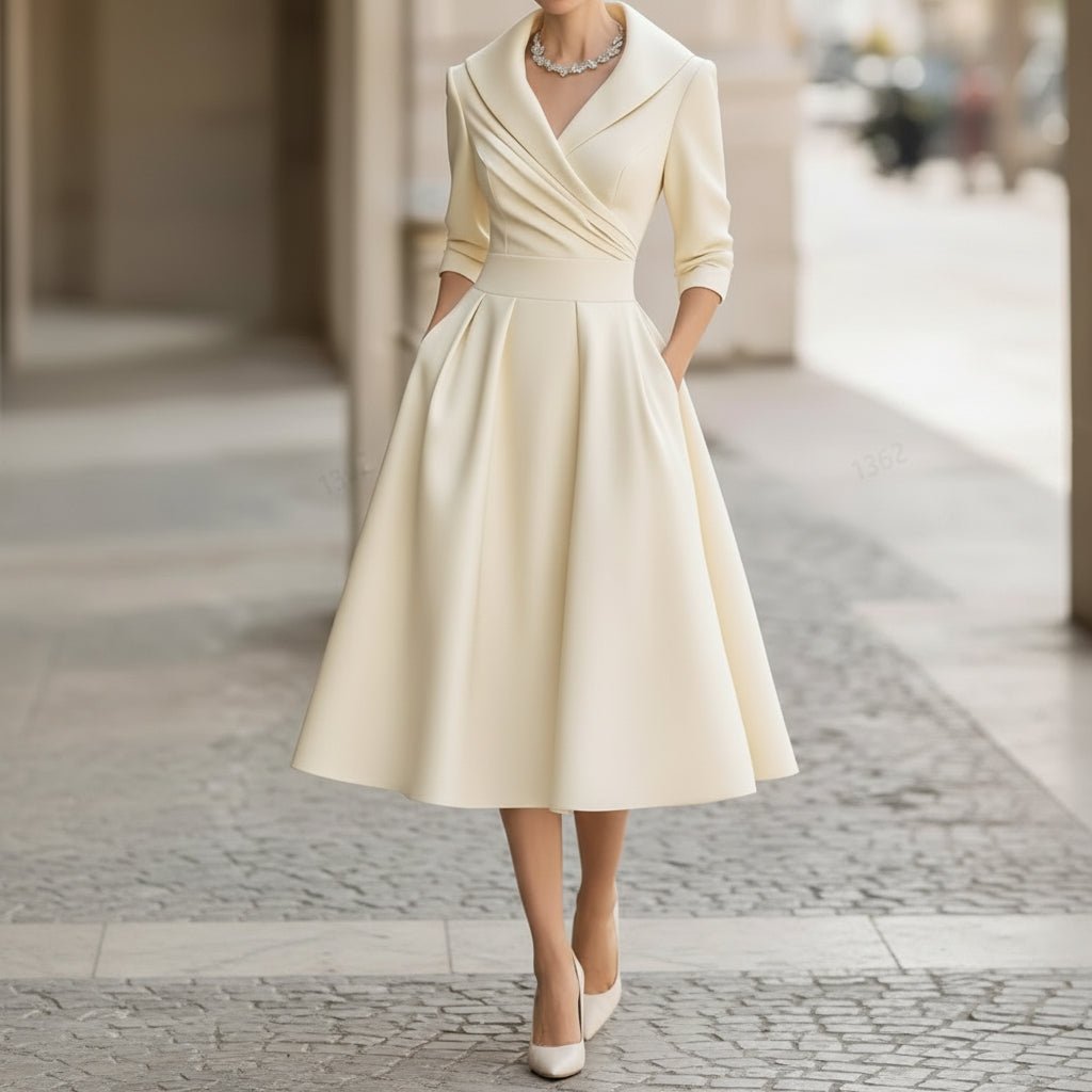 Wrap Neck Pleated Midi Dress