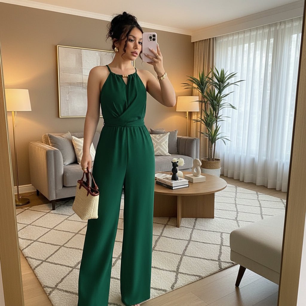Deep Halter Neck Jumpsuits