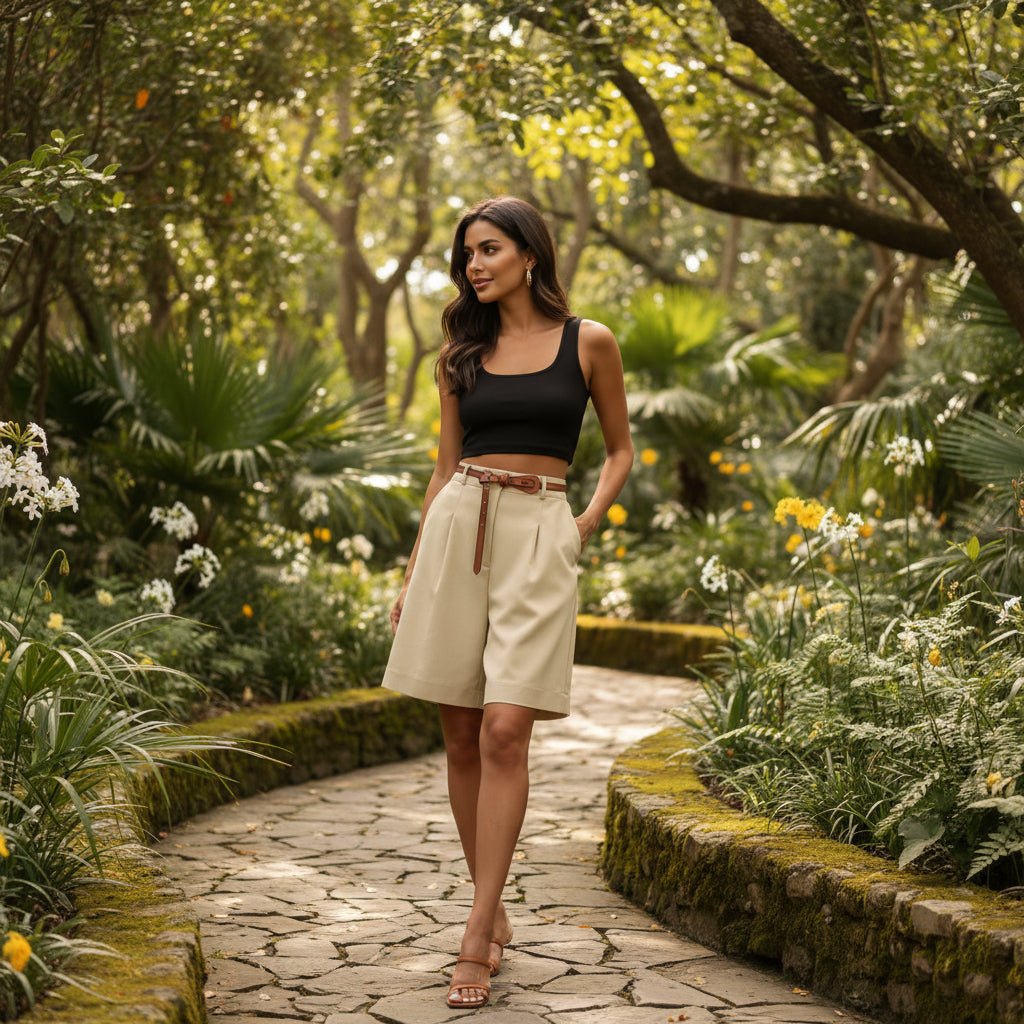 High Waisted Wide Leg Bermuda Shorts
