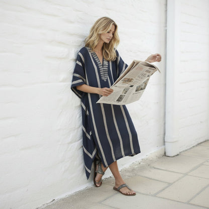 Mediterranean Striped Long Kaftan Dress