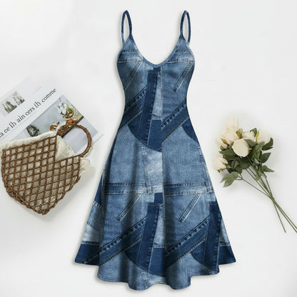Geometric Denim Patchwork Dress
