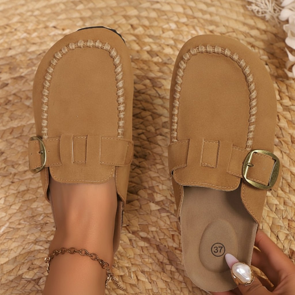 Gia | Women's Retro Buckle Slip-On Mule Flats